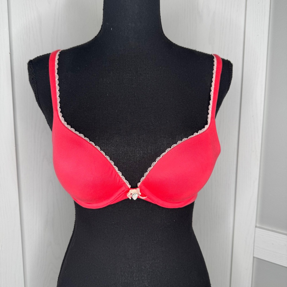 Victoria Secret Push Up Bra Womens 32B Pink Body by Victoria Lace Trim 2715